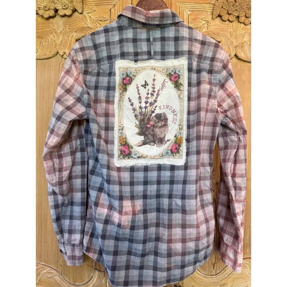 Moonshine Salvage Kindness Kitten Flannel Shirt | Small | One of a Kind - Picture 6 of 9